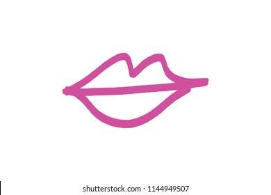 Abstract hand drawn lips, brush lines, fashion symbol. Logo element, label, print for clothes and other, element for design. 