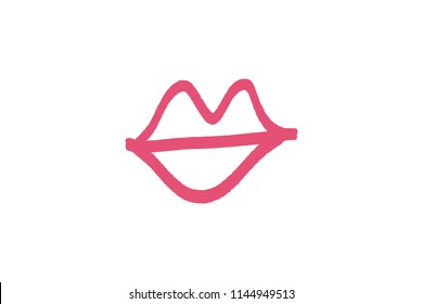Abstract hand drawn lips, brush lines, fashion symbol. Logo element, label, print for clothes and other, element for design. 