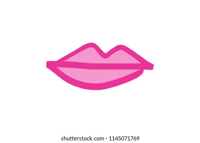 Abstract hand drawn lips, brush lines, beauty stylized symbol. Logo element, label, print for clothes and other, element for design. 