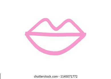 Abstract hand drawn lips, brush lines, beauty stylized symbol. Logo element, label, print for clothes and other, element for design. 