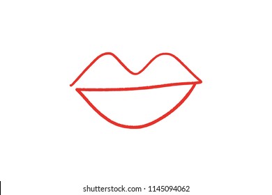 Abstract hand drawn lips, brush lines, beauty object, attraction symbol. Logo element, label, print for clothes and other, element for design. Vector Illustration, clipart.