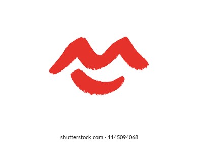 Abstract hand drawn lips, brush lines, beauty object, attraction symbol. Logo element, label, print for clothes and other, element for design. Vector Illustration, clipart.