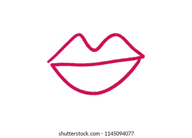 Abstract hand drawn lips, brush lines, beauty object, attraction symbol. Logo element, label, print for clothes and other, element for design. Vector Illustration, clipart.
