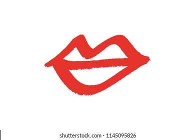 Abstract hand drawn lips, brush lines, beauty object, attraction symbol. Logo element, label, print for clothes and other, element for design. Vector Illustration, clipart.