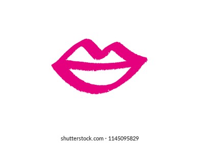 Abstract hand drawn lips, brush lines, beauty object, attraction symbol. Logo element, label, print for clothes and other, element for design. Vector Illustration, clipart.