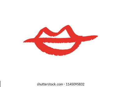 Abstract hand drawn lips, brush lines, beauty object, attraction symbol. Logo element, label, print for clothes and other, element for design. Vector Illustration, clipart.