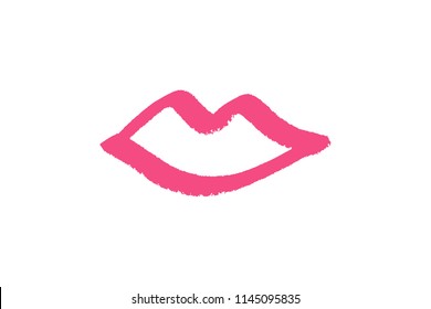 Abstract hand drawn lips, brush lines, beauty object, attraction symbol. Logo element, label, print for clothes and other, element for design. Vector Illustration, clipart.