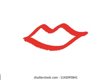 Abstract hand drawn lips, brush lines, beauty object, attraction symbol. Logo element, label, print for clothes and other, element for design. Vector Illustration, clipart.