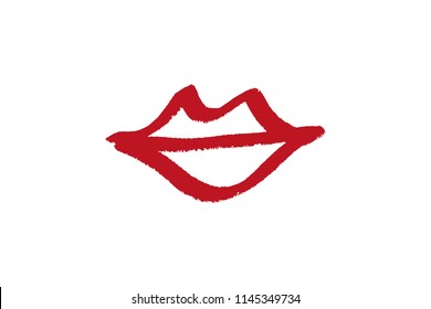 Abstract hand drawn lips, brush lines, beauty object, attraction symbol. Logo element, label, print for clothes and other, element for design. Vector Illustration, clipart.