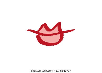 Abstract hand drawn lips, brush lines, beauty object, attraction symbol. Logo element, label, print for clothes and other, element for design. Vector Illustration, clipart.