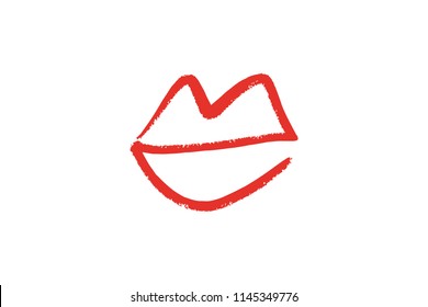 Abstract hand drawn lips, brush lines, beauty object, attraction symbol. Logo element, label, print for clothes and other, element for design. Vector Illustration, clipart.