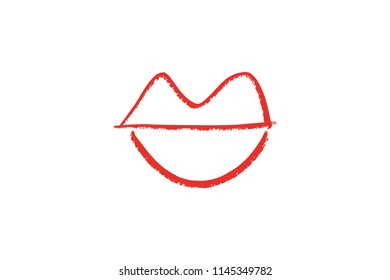 Abstract hand drawn lips, brush lines, beauty object, attraction symbol. Logo element, label, print for clothes and other, element for design. Vector Illustration, clipart.