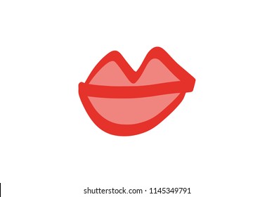 Abstract hand drawn lips, brush lines, beauty object, attraction symbol. Logo element, label, print for clothes and other, element for design. Vector Illustration, clipart.