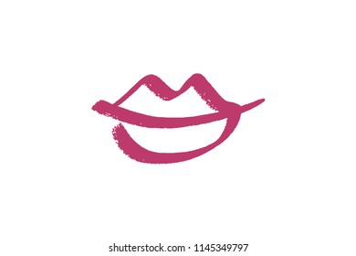 Abstract hand drawn lips, brush lines, beauty object, attraction symbol. Logo element, label, print for clothes and other, element for design. Vector Illustration, clipart.