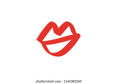Abstract hand drawn lips, brush lines, beauty object, attraction symbol. Logo element, label, print for clothes and other, element for design. Vector Illustration, clipart.