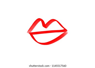 Abstract hand drawn lips, brush lines, beauty object, attraction symbol. Logo element, label, print for clothes and other, element for design. Vector Illustration, clipart.