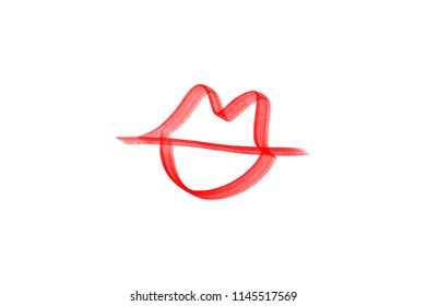 Abstract hand drawn lips, brush lines, beauty object, attraction symbol. Logo element, label, print for clothes and other, element for design. Vector Illustration, clipart.