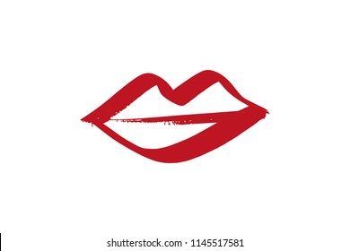 Abstract hand drawn lips, brush lines, beauty object, attraction symbol. Logo element, label, print for clothes and other, element for design. Vector Illustration, clipart.