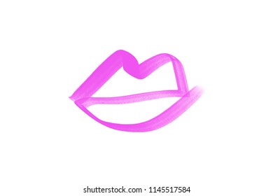 Abstract hand drawn lips, brush lines, beauty object, attraction symbol. Logo element, label, print for clothes and other, element for design. Vector Illustration, clipart.