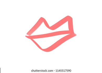 Abstract hand drawn lips, brush lines, beauty object, attraction symbol. Logo element, label, print for clothes and other, element for design. Vector Illustration, clipart.