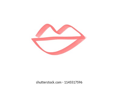 Abstract hand drawn lips, brush lines, beauty object, attraction symbol. Logo element, label, print for clothes and other, element for design. Vector Illustration, clipart.