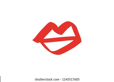 Abstract hand drawn lips, brush lines, beauty object, attraction symbol. Logo element, label, print for clothes and other, element for design. Vector Illustration, clipart.