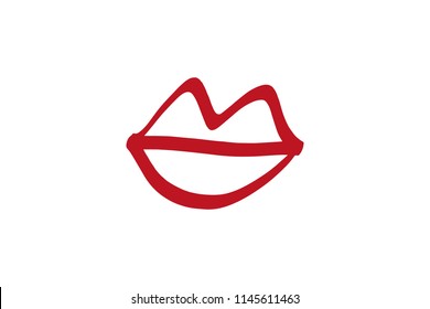 Abstract hand drawn lips, brush lines, beauty object, attraction symbol. Logo element, label, print for clothes and other, element for design. Vector Illustration, clipart.