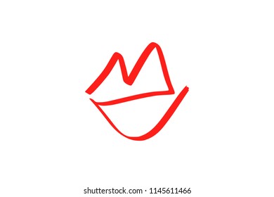 Abstract hand drawn lips, brush lines, beauty object, attraction symbol. Logo element, label, print for clothes and other, element for design. Vector Illustration, clipart.