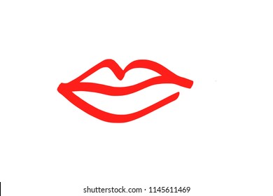 Abstract hand drawn lips, brush lines, beauty object, attraction symbol. Logo element, label, print for clothes and other, element for design. Vector Illustration, clipart.