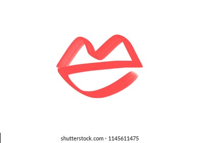 Abstract hand drawn lips, brush lines, beauty object, attraction symbol. Logo element, label, print for clothes and other, element for design. Vector Illustration, clipart.