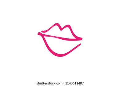 Abstract hand drawn lips, brush lines, beauty object, attraction symbol. Logo element, label, print for clothes and other, element for design. Vector Illustration, clipart.