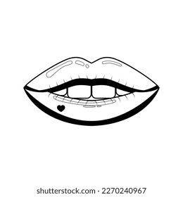 Abstract Hand Drawn Lips With Heart Doodle Concept Vector Design Outline Style On White Background Isolated Letter, Message, Mail, Cards, Posters