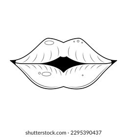 Abstract Hand Drawn Lips With Heart Doodle Concept Vector Design Outline Style On White Background Isolated Letter, Message, Mail, Cards, Posters