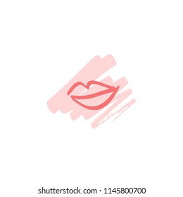 Abstract hand drawn lips, logo element, brush lines, beauty object, attraction symbol. Logo element, label, print for clothes and other, element for design. Vector Illustration, clipart, isolated.