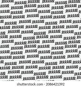 Abstract hand drawn loops seamless pattern, black and white texture. Doodle style vector