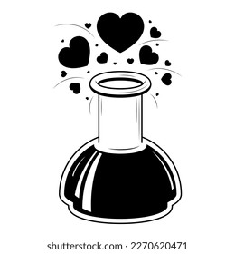 Abstract Hand Drawn Love Potion With Hearts Doodle Concept Vector Design Outline Style On White Background Isolated Letter, Message, Mail, Cards, Posters