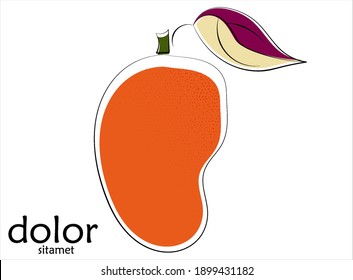 Abstract hand drawn mango vector artistic logo isolated on white. Line art artistic illustration with texture. Retro flat colors organic natural Eco food design. Organic healthy vegan doodle.