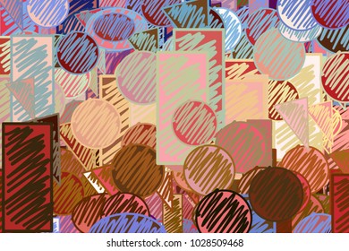Abstract hand drawn mixed or mutiple shapes, artistic for graphic design, catalog, textile or texture printing & background. Cartoon style vector.