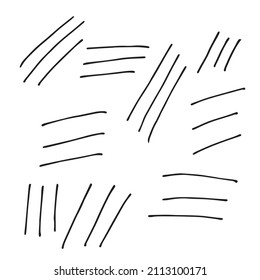 Abstract hand drawn monochrome simple doodle vector pattern of group of straight lines. Black stripe snippet on white background