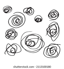 Abstract hand drawn monochrome simple doodle vector pattern of scribble lines. Black concentric curvy swirl line on white background