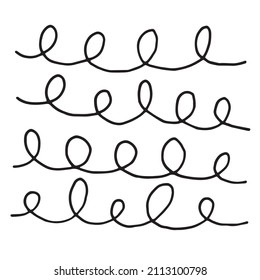 Abstract hand drawn monochrome simple doodle vector pattern of looping lines. Swirled black lines on white background