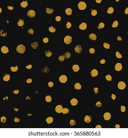 Abstract hand drawn mosaic. Seamless pattern with gold watercolor elements isolated on black background. Stock vector illustration for wallpaper, banner, poster, cover, fabric print, wrapping