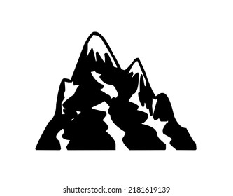Abstract hand drawn mountain with rocky peaks, nature, sketch, graphic, vector, illustration in black and white color, isolated on white background
