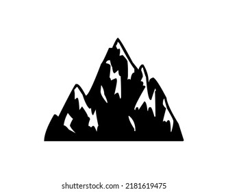 Abstrakter, handgezeichneter Berg mit Felsgipfeln, Natur, Skizze, Grafik, Vektorgrafik, schwarz-weißer Illustration einzeln auf weißem Hintergrund