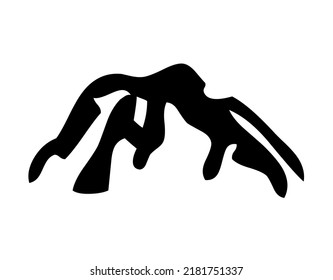 Abstract hand drawn mountain with rocky peak, nature, sketch, graphic, vector, illustration in black and white color, isolated on white background
