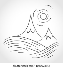Abstract hand drawn Mountains in flat design. Vector illustration. Gray mountain range icon, isolated on white background