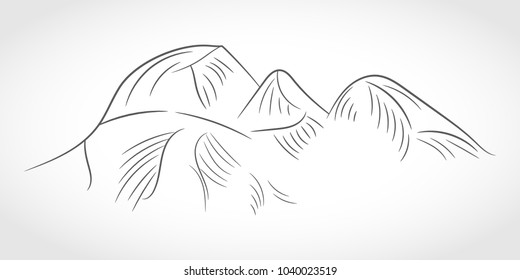 Abstract hand drawn Mountains in flat design. Vector illustration. Gray mountain range icon, isolated on white background