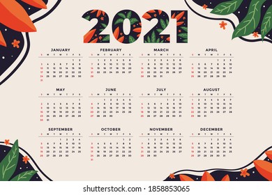 abstract hand drawn new year calendar
