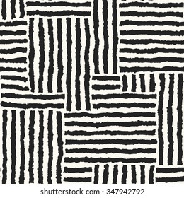 Abstract hand drawn noisy striped blocks. Seamless pattern.