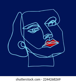 Abstracto Mano Dibujada Una Línea Dibujante Mujer Cara Máscara Posición Imprimir Patrón Vector De Arte Pop Aislado Fondo Aislado